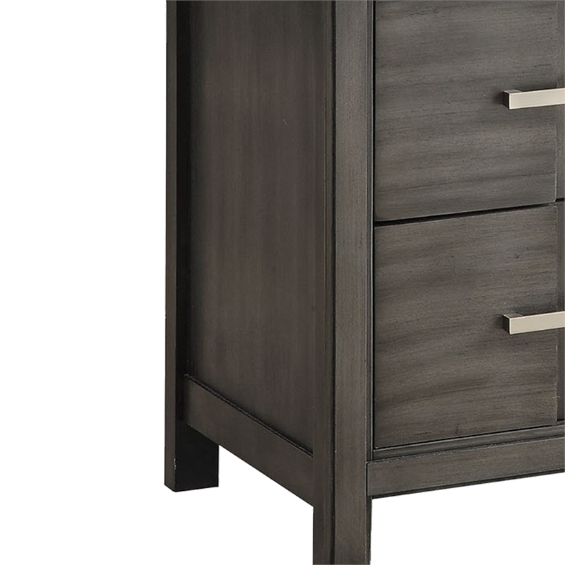 Benjara Transitional Solid Wood Night Stand With Two Drawers- Gray