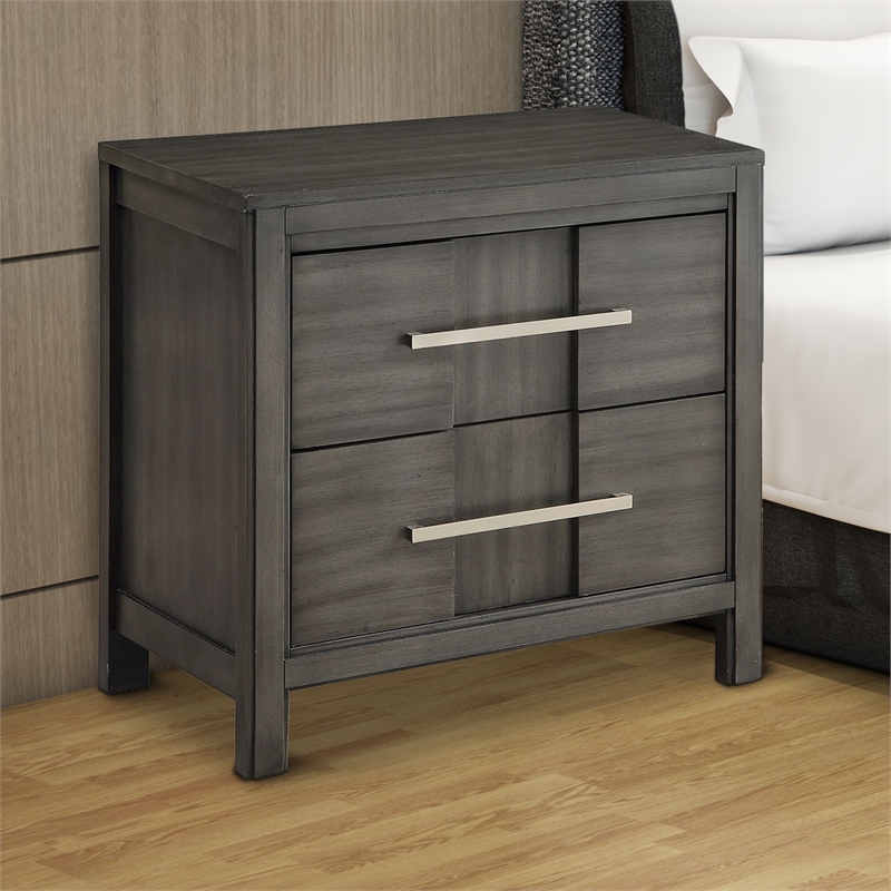 Benjara Transitional Solid Wood Night Stand With Two Drawers- Gray