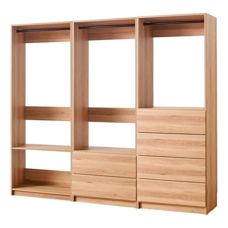 Benjara Dee Walk In Closet- Modular Freestanding Storage 4 Shelf 3 Rods- Brown