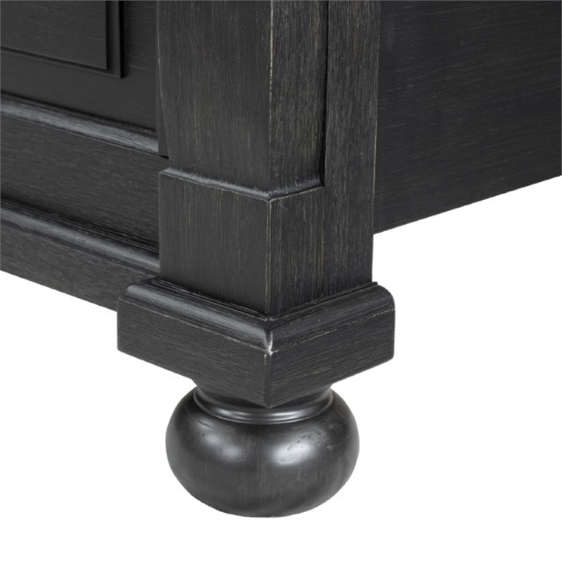 Benjara Ginie King Bed- Tall Headboard- Farmhouse Legs- Black Oak Brown Oak