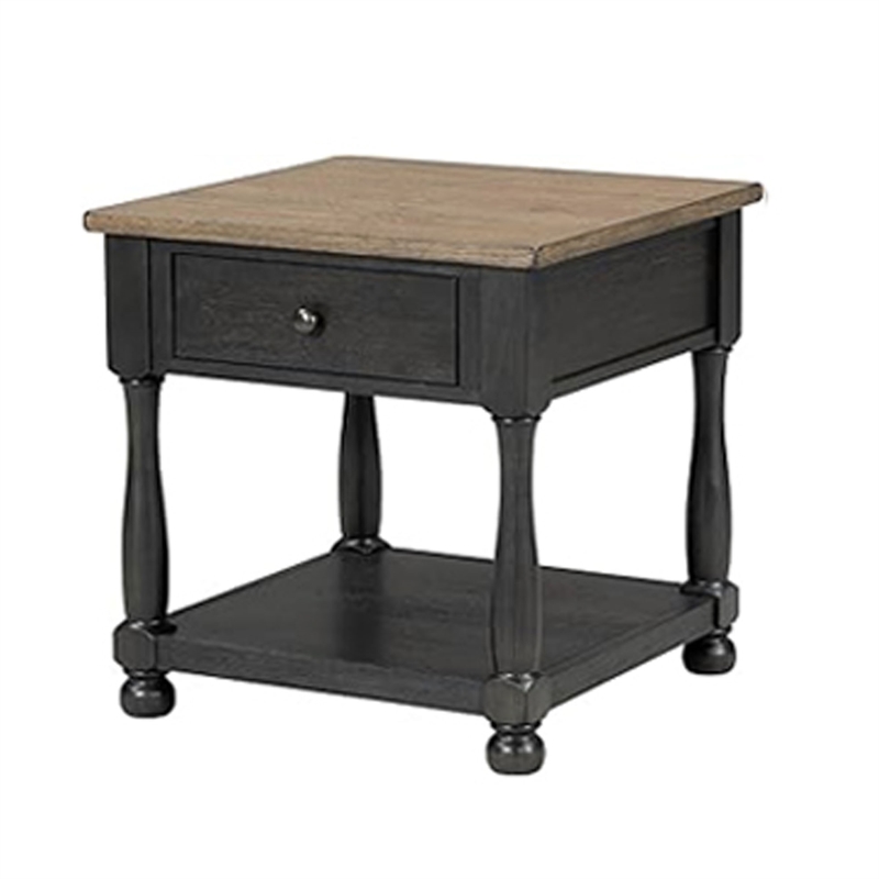 Benjara Ginie 5pc Queen Bedroom Set- USB Bedside Table- Black Rustic Oak Brown