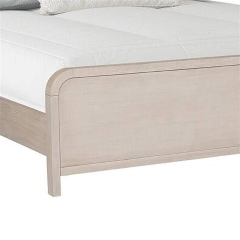 Benjara Giva King Size Bed- Rounded Edges- Natural Oak Beige- Solid Rubberwood