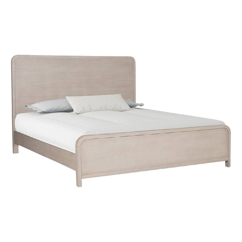Benjara Giva King Size Bed- Rounded Edges- Natural Oak Beige- Solid Rubberwood
