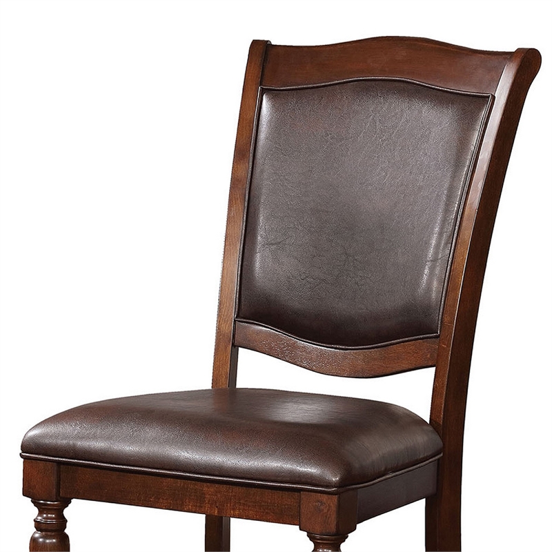 Benjara Wooden Side Chair with Leatherette Cushioned Seating- Brown (Set of 2)