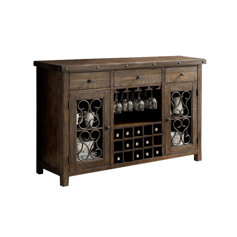 Benjara Wooden Server with Wine Holder- Brown