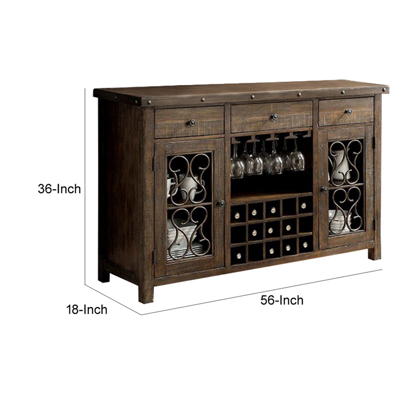 Benjara Wooden Server with Wine Holder- Brown