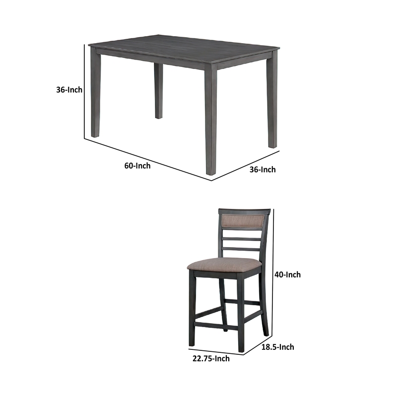 Benjara 7 Piece Wooden Counter Height Table Set- Brown