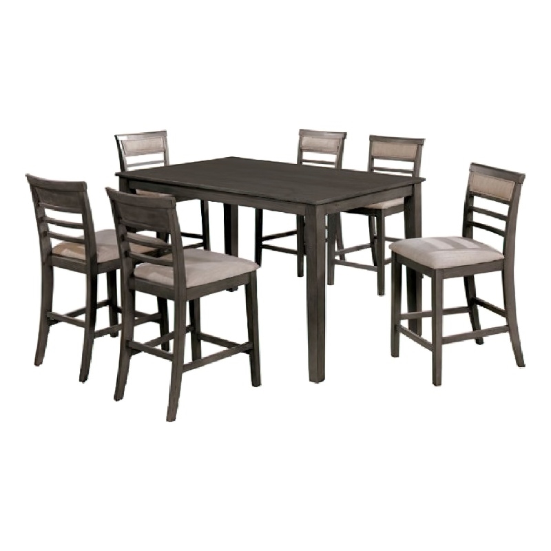 Benjara 7 Piece Wooden Counter Height Table Set- Brown