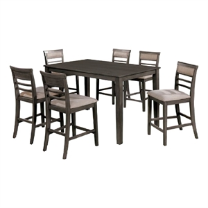 Benjara 7 Piece Wooden Counter Height Table Set- Brown
