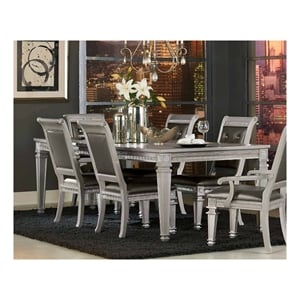 Benjara Wooden Dining Table With Extension Leaf- Silver