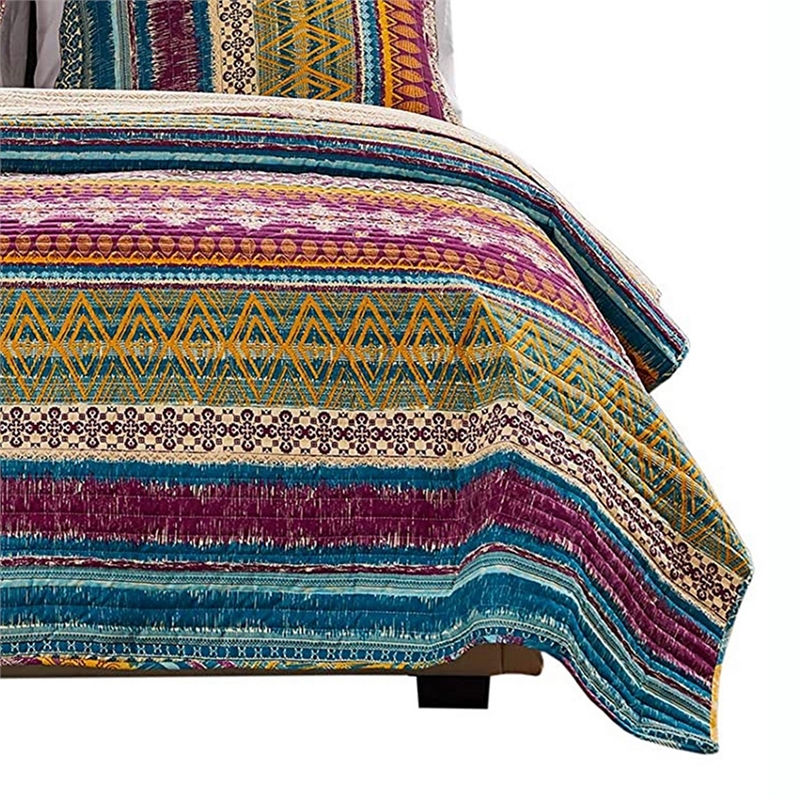 Benjara Tribal Motif Print Cotton Twin Quilt Set with 1 Pillow Sham- Multicolor