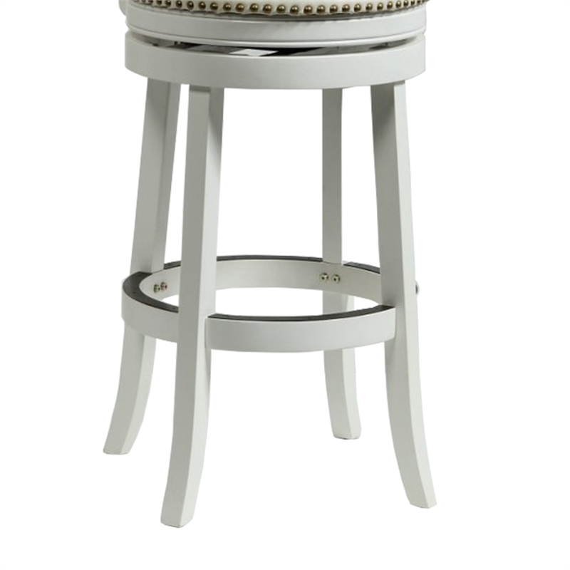 Benjara Nailhead Trim Round Leatherette Barstool with Flared Legs- White