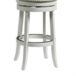 Benjara Nailhead Trim Round Leatherette Barstool with Flared Legs- White
