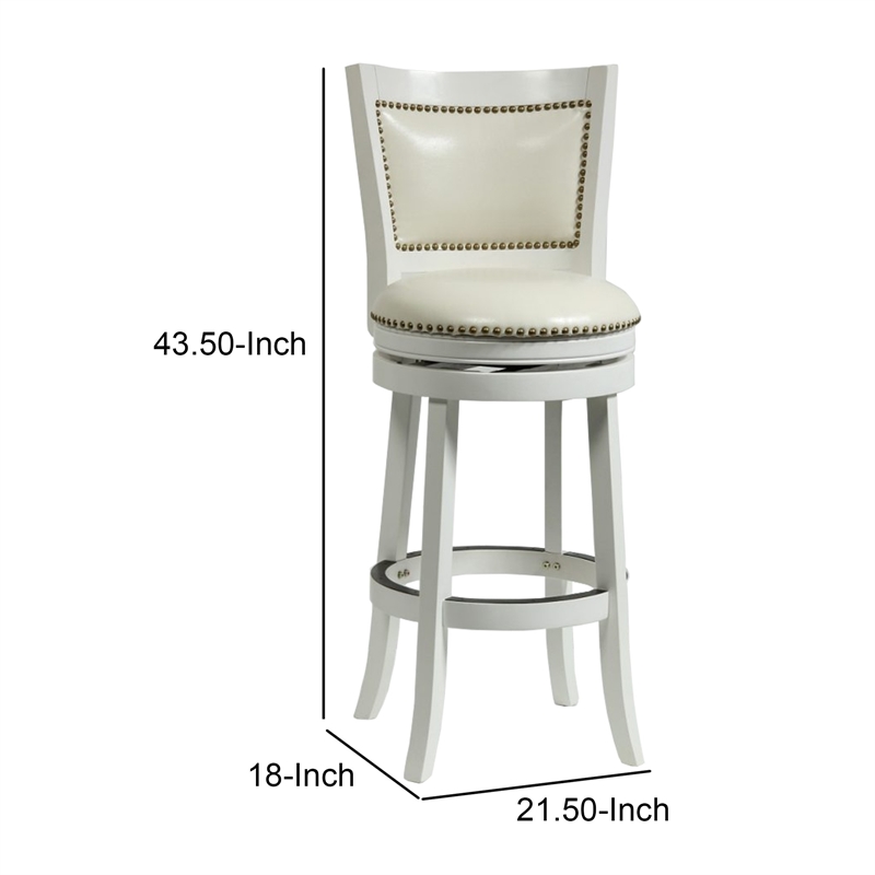 Benjara Nailhead Trim Round Leatherette Barstool with Flared Legs- White