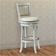 Benjara Nailhead Trim Round Leatherette Barstool with Flared Legs- White