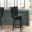Benjara Nailhead Trim Round Leatherette Counter Stool with Flared Legs- Black