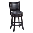 Benjara Nailhead Trim Round Leatherette Counter Stool with Flared Legs- Black