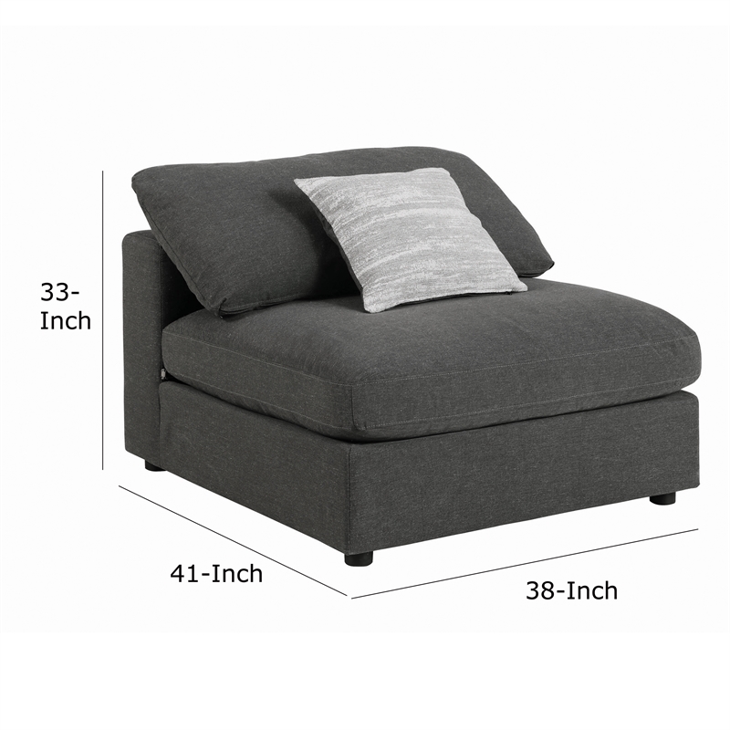 Benjara Fabric Wooden Armless Chair w/ Loose Cushion Seat & Small Feet-Dark Gray