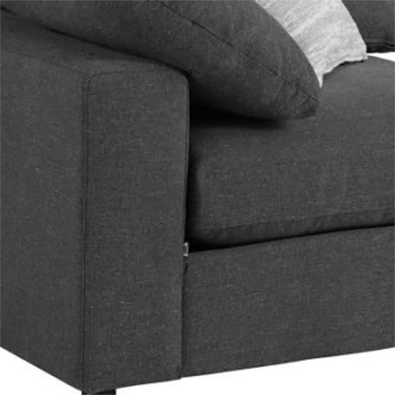 Benjara Fabric Wooden Corner Chair w/ Loose Cushion Seat & Small Feet-Dark Gray