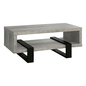 Benjara Modern Driftwood Open Shelf Coffee Table- Gray and Black