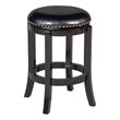 Benjara Nailhead Trim Round Leatherette Swivel Counter Stool w/ Flared Leg-Black