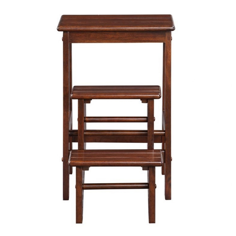 Benjara 3 Step Wooden Frame Stool with Safety Latch- Brown