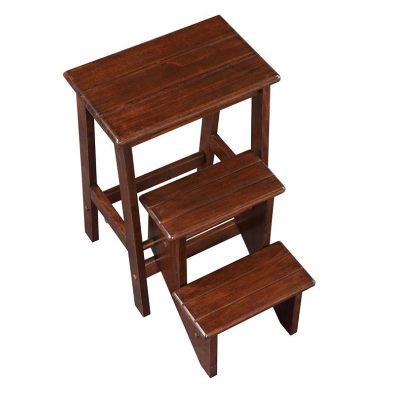 Benjara 3 Step Wooden Frame Stool with Safety Latch- Brown