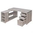 Benjara Contemporary Style L Shaped Office Desk- Gray
