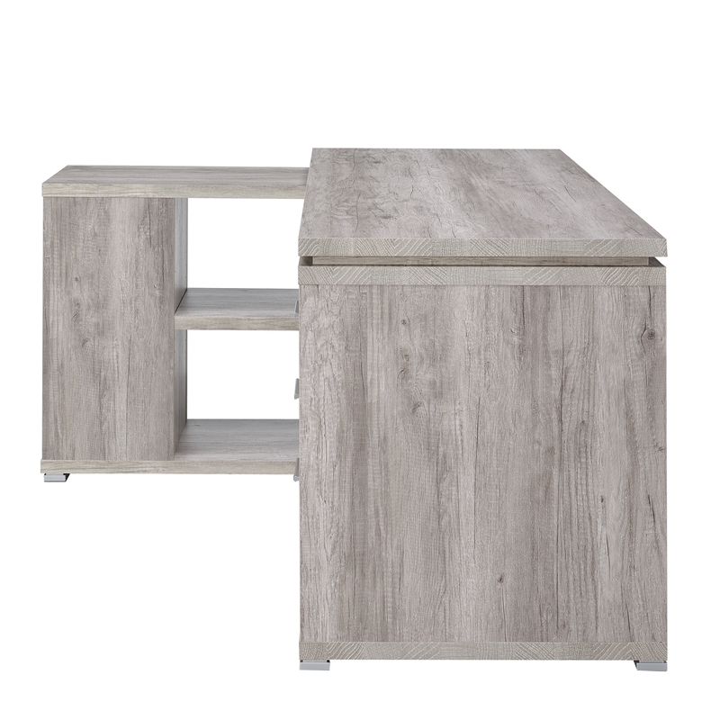 Benjara Contemporary Style L Shaped Office Desk- Gray