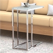 Benjara Metal Snack Table with Frosted Tempered Glass Top- Clear And Silver
