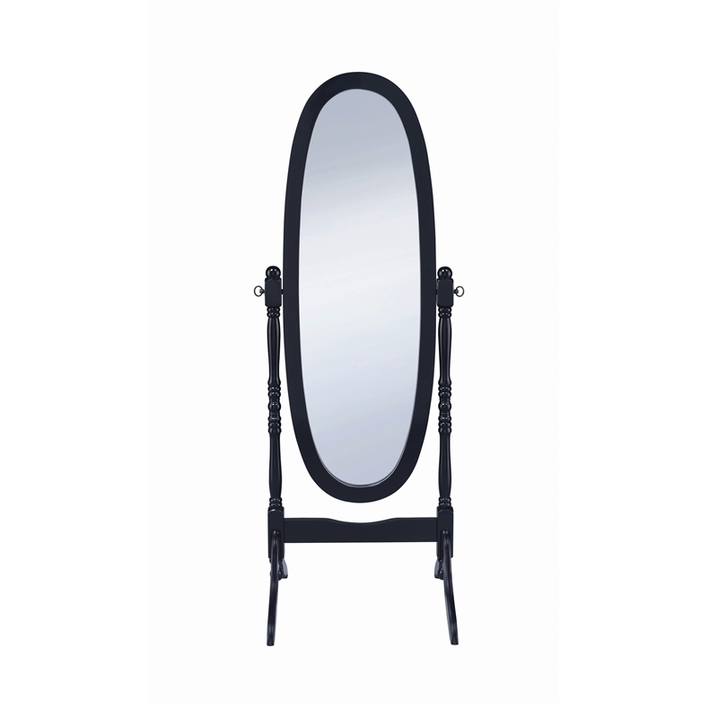Benjara Aesthetically Charmed Oval Shaped Cheval Mirror- Black