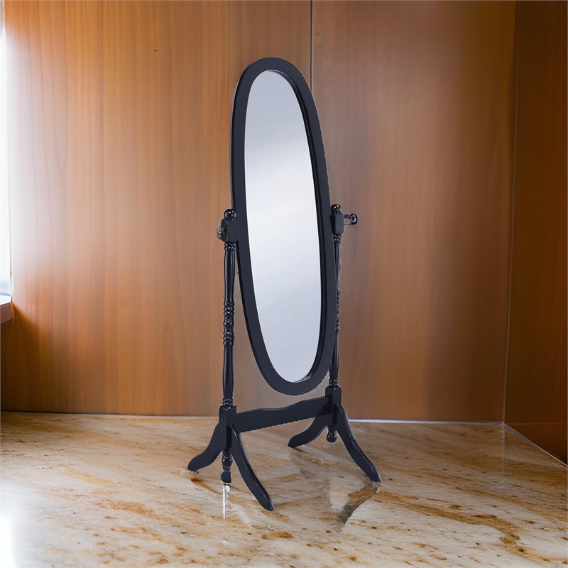 Benjara Aesthetically Charmed Oval Shaped Cheval Mirror- Black