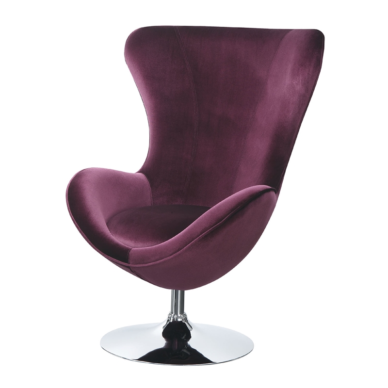 Benjara Fabric Curved Design Chair with Ottoman & Tubular Base (Set of 2)-Purple