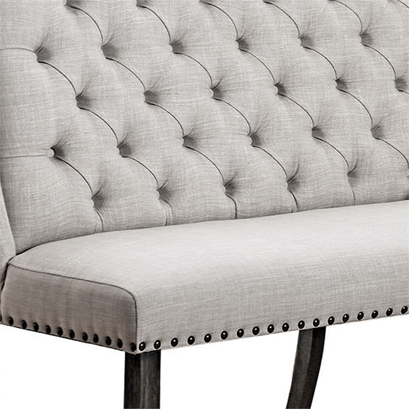 Benjara Stylish Long bench with tufted back- ivory