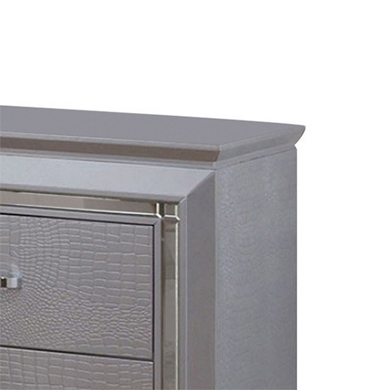 Benjara 2 Drawer Wooden Nightstand with Embossed Textured Details- Gray