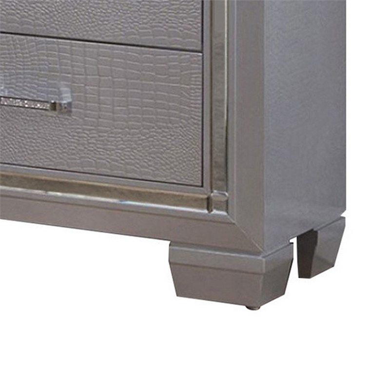 Benjara 2 Drawer Wooden Nightstand with Embossed Textured Details- Gray