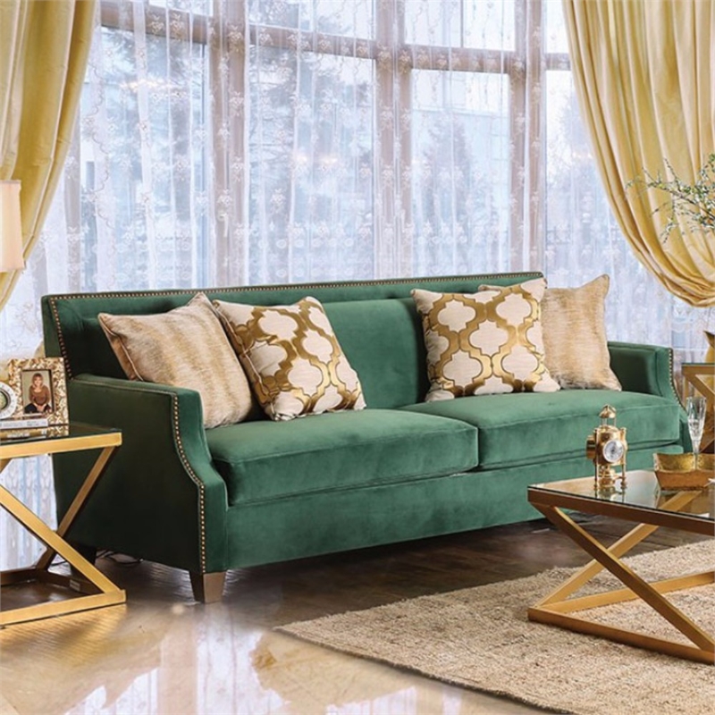 Benjara Verdante Sofa Set With Gold Tonned Pillows