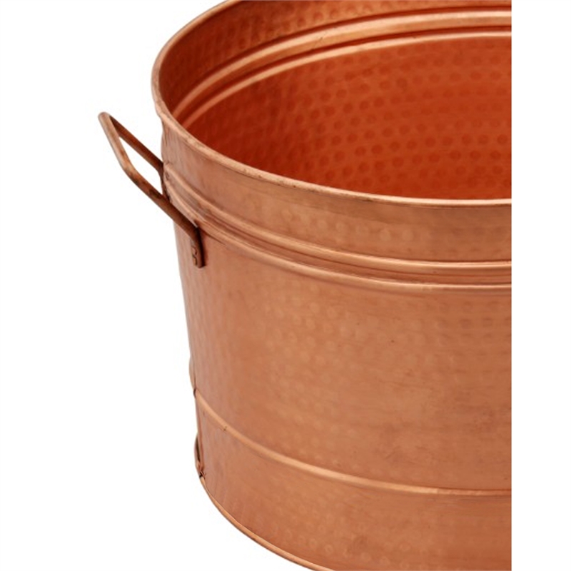 Benjara Hammered Pattern Galvanized Farmhouse Style Tub- Copper