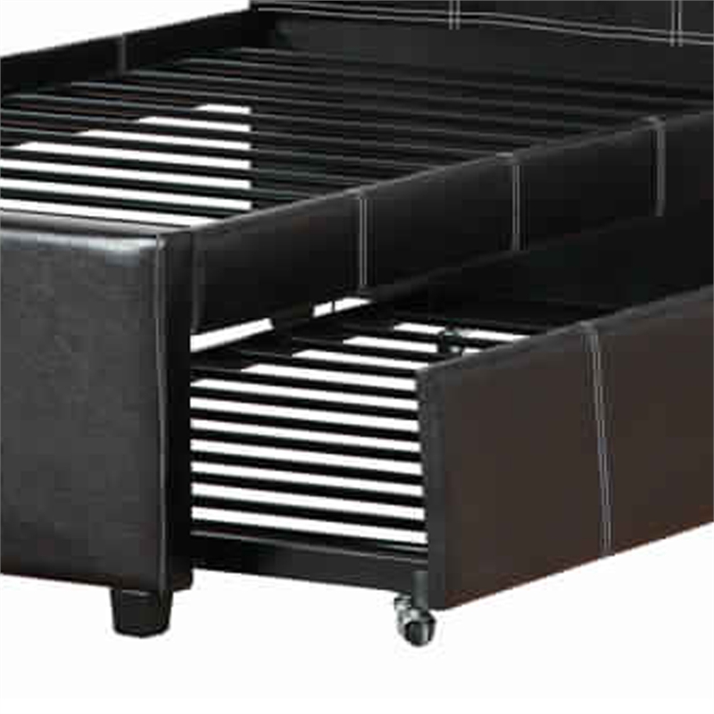 Benjara Mesmeric Twin Bed With Trundle Espresso Faux Leather-Brown