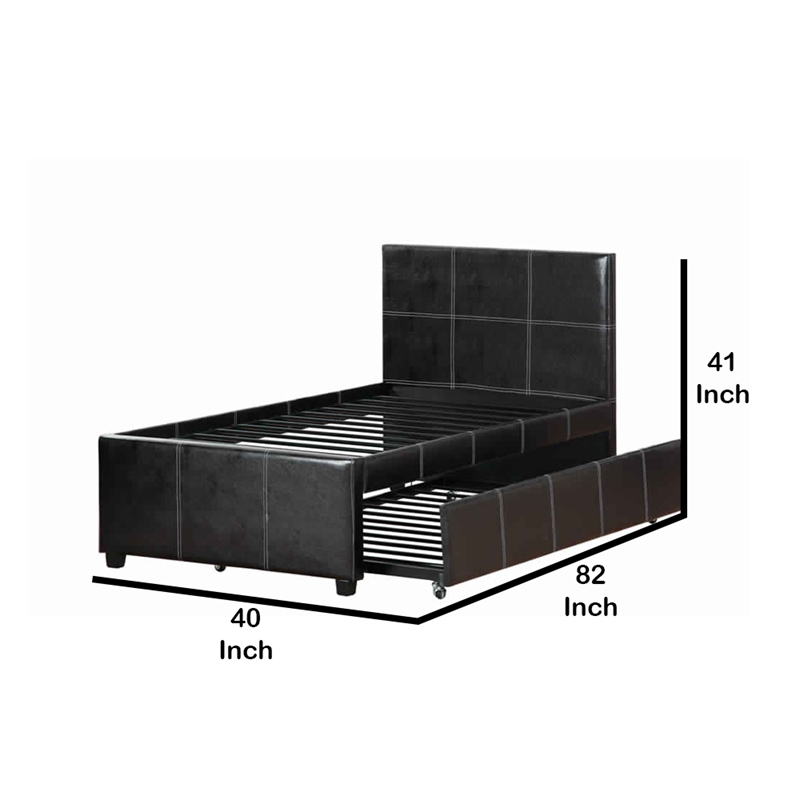 Benjara Mesmeric Twin Bed With Trundle Espresso Faux Leather-Brown