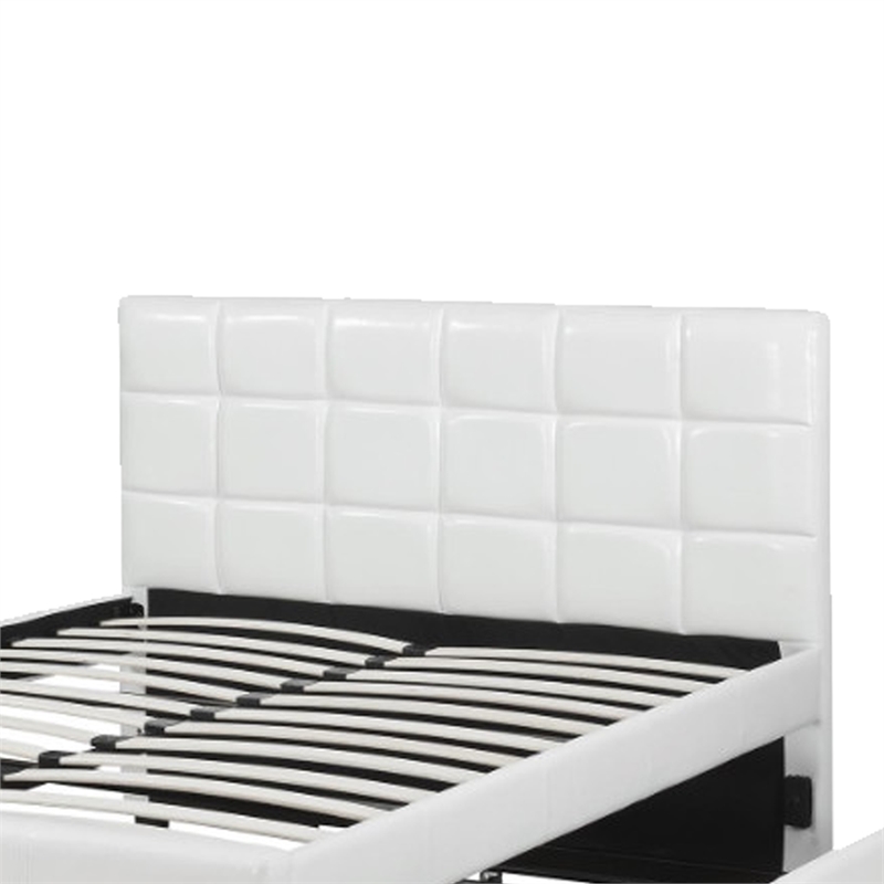 Benjara Gracious Wooden Full Bed With Trundle And SQU Tufted HB- White