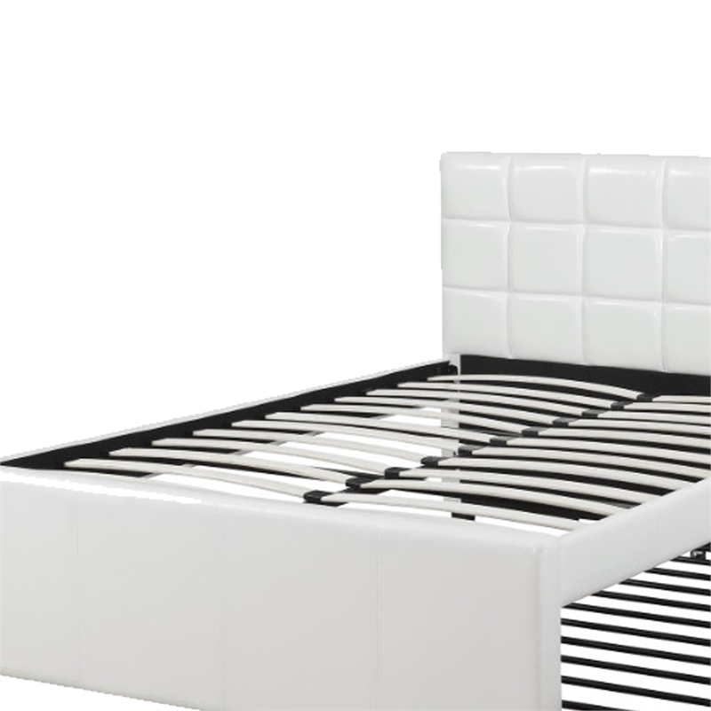 Benjara Gracious Wooden Full Bed With Trundle And SQU Tufted HB- White