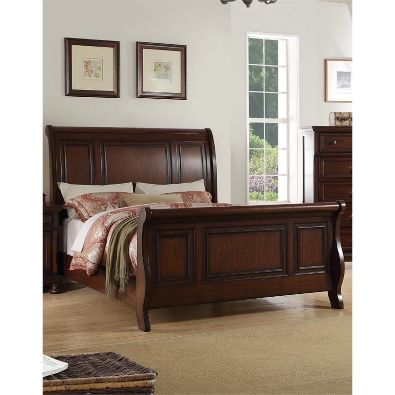 Benjara Marvelous Wooden E.King Bed- Antique Cherry Finish
