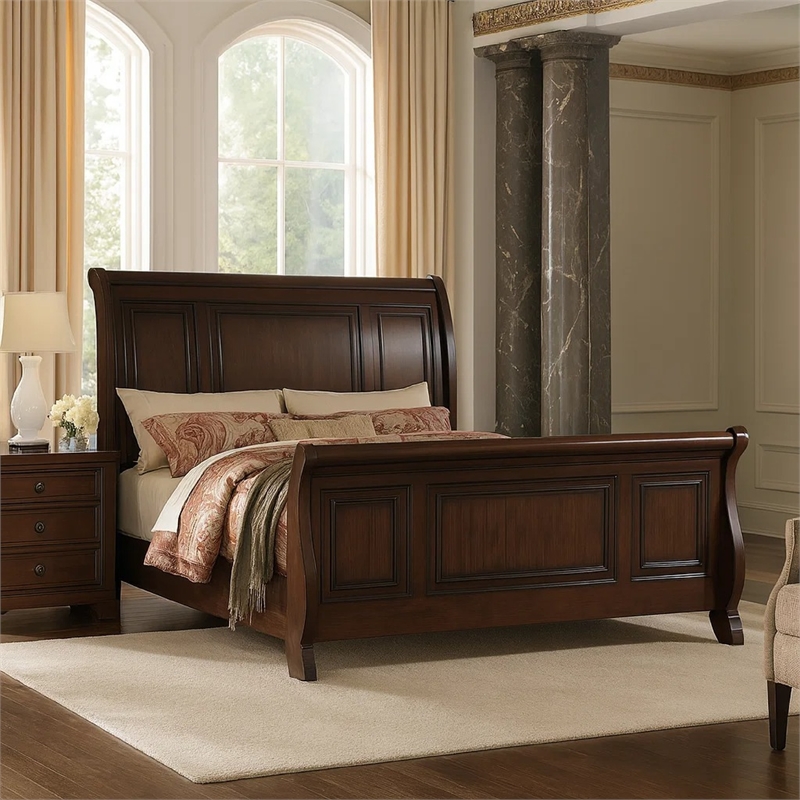 Benjara Marvelous Wooden E.King Bed- Antique Cherry Finish