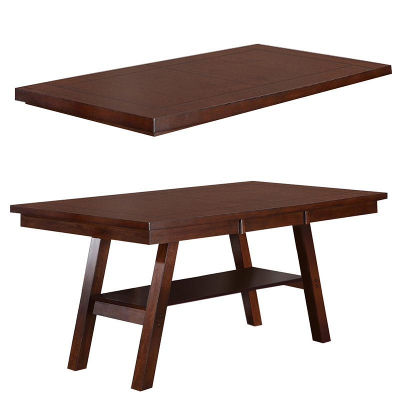 Benjara Solid Wood Dark Walnut Brown Dining Table