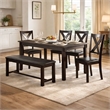 Benjara Rubber Wood 6 Pieces Dining Set In Espresso Brown