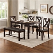 Benjara Rubber Wood 6 Pieces Dining Set In Espresso Brown