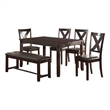 Benjara Rubber Wood 6 Pieces Dining Set In Espresso Brown