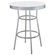 Benjara Loy 3 Piece Retro Bar Table Set- Round White Top- 2 Stools- Chrome