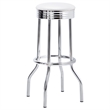 Benjara Loy 3 Piece Retro Bar Table Set- Round White Top- 2 Stools- Chrome